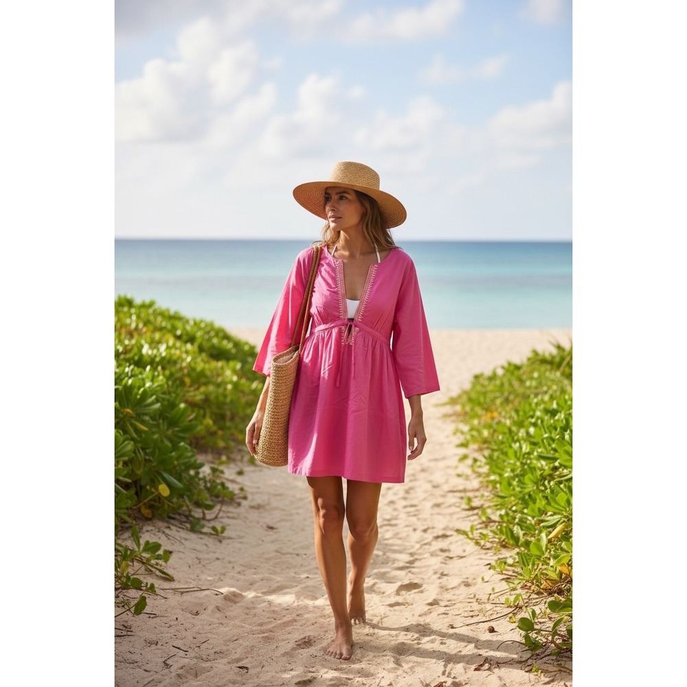 VTG Talbots Cotton Pink Swimsuit Cover-Up | Embroidered Stitch | Beach Resort